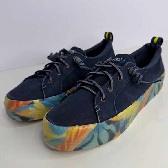 Womens 9.5 Sperry Crest Vibe Navy/Coral Floral Tropical Platform Slip On Sneaker - Picture 8 of 8